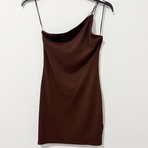 Divided H&M One Shoulder Brown Bodycon Mini Dress Womens Sz Medium Ribbed Fitted